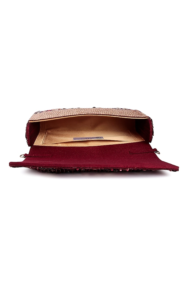 Maroon Raw Silk Hand Embroidered Clutch by The Purple Sack at Pernia's Pop Up Shop