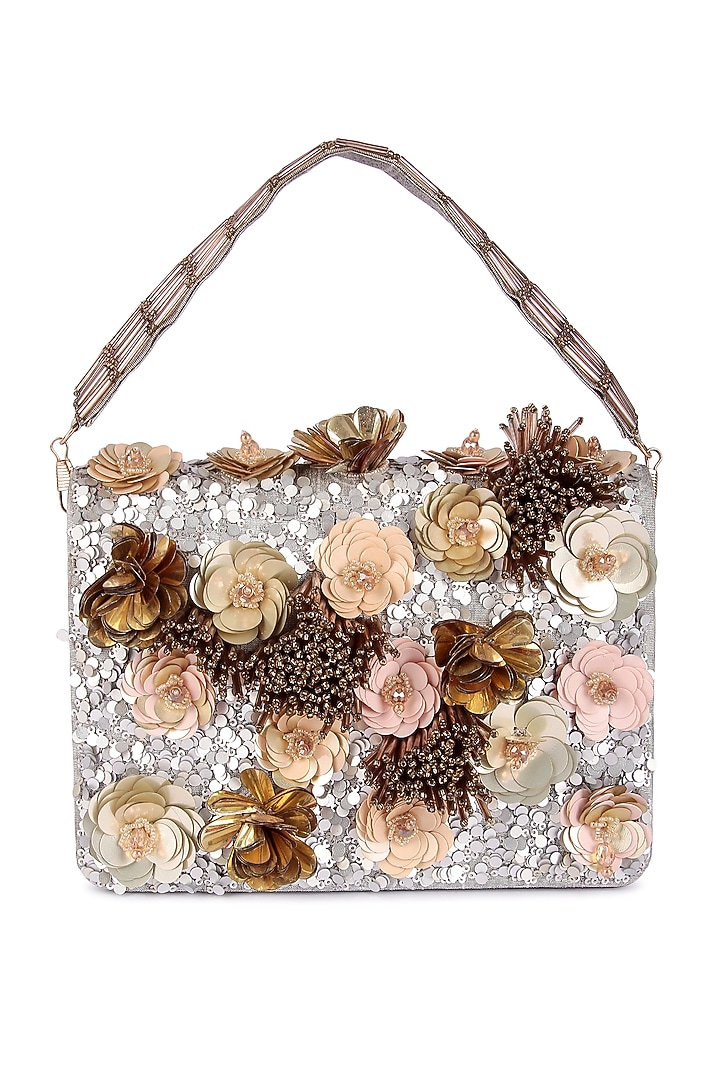 Multi-Colored Raw Silk Hand Embroidered Clutch by The Purple Sack at Pernia's Pop Up Shop