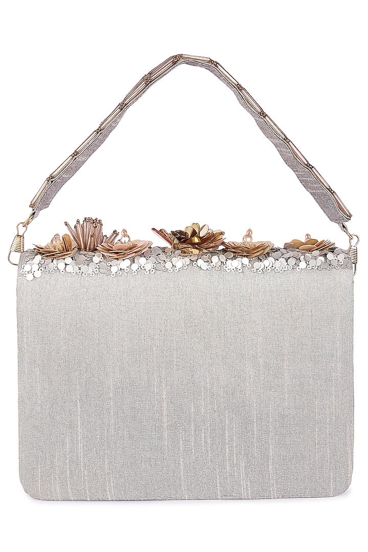 Multi-Colored Raw Silk Hand Embroidered Clutch by The Purple Sack at Pernia's Pop Up Shop