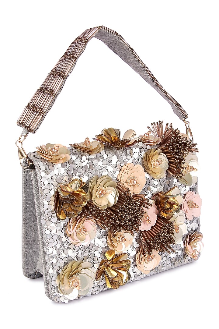 Multi-Colored Raw Silk Hand Embroidered Clutch by The Purple Sack at Pernia's Pop Up Shop