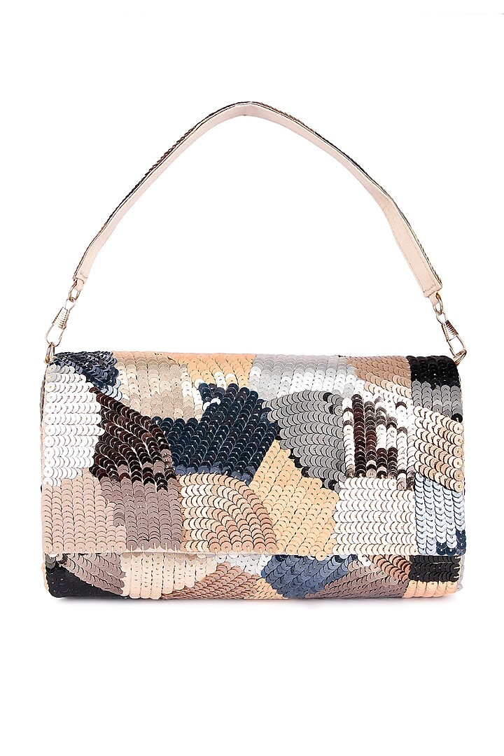 Multi-Colored Raw Silk Hand Embroidered Clutch by The Purple Sack at Pernia's Pop Up Shop