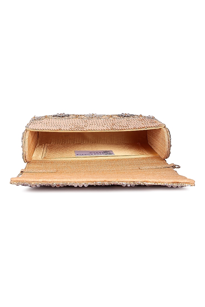 Golden Raw Silk Hand Embroidered Clutch by The Purple Sack at Pernia's Pop Up Shop