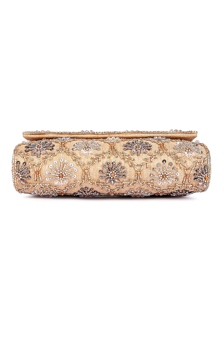 Golden Raw Silk Hand Embroidered Clutch by The Purple Sack at Pernia's Pop Up Shop