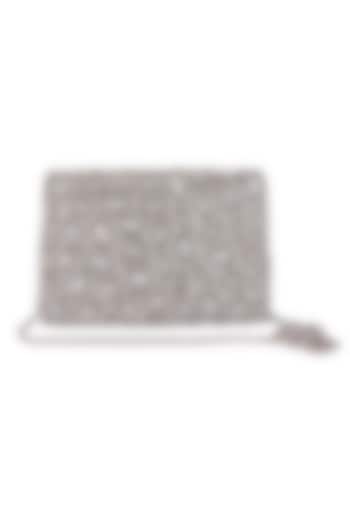 Silver Raw Silk Hand Embroidered Clutch by The Purple Sack at Pernia's Pop Up Shop