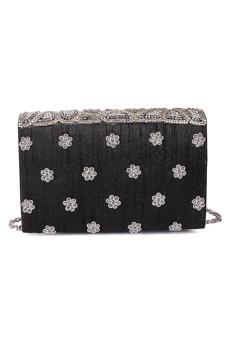 Silver Raw Silk Hand Embroidered Clutch by The Purple Sack at Pernia's Pop Up Shop