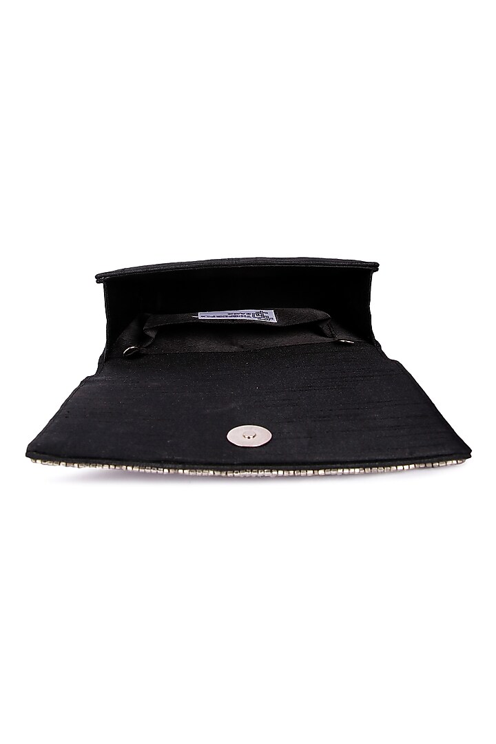 Silver Raw Silk Hand Embroidered Clutch by The Purple Sack at Pernia's Pop Up Shop