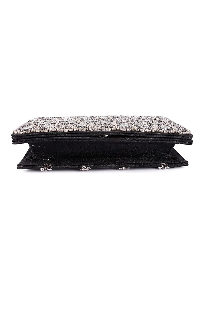 Silver Raw Silk Hand Embroidered Clutch by The Purple Sack at Pernia's Pop Up Shop