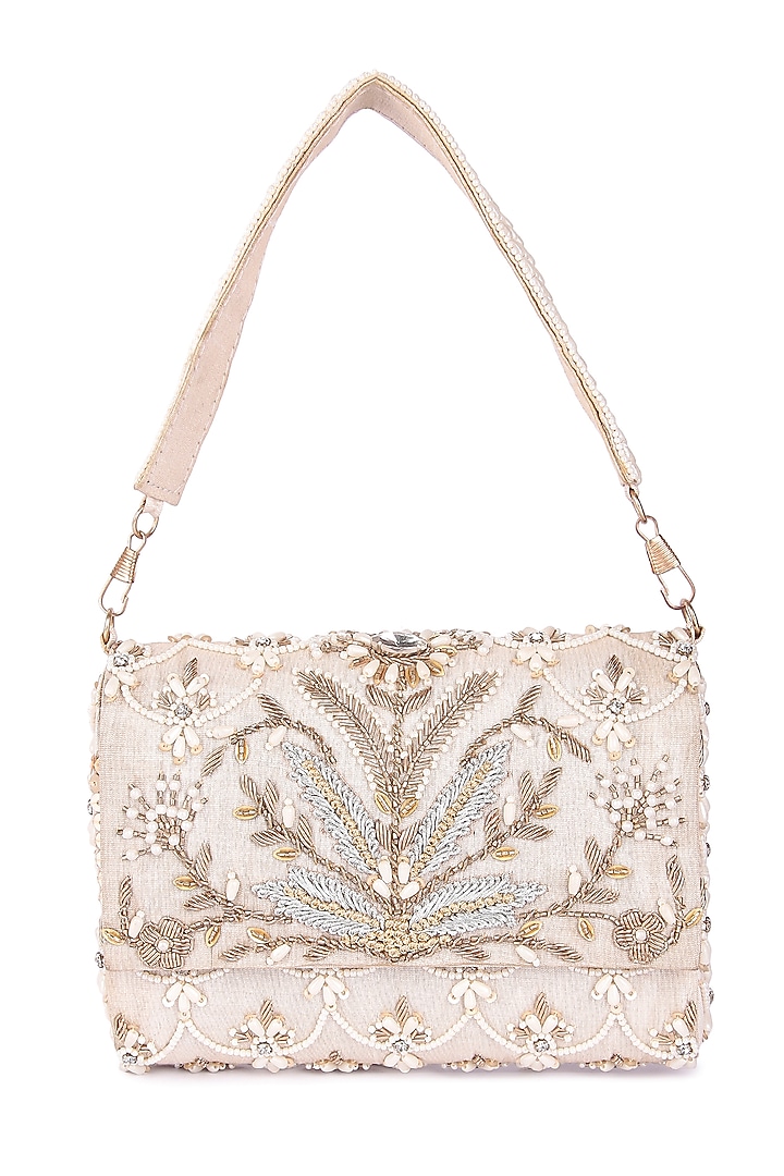 Multi-Colored Raw Silk Hand Embroidered Clutch by The Purple Sack at Pernia's Pop Up Shop