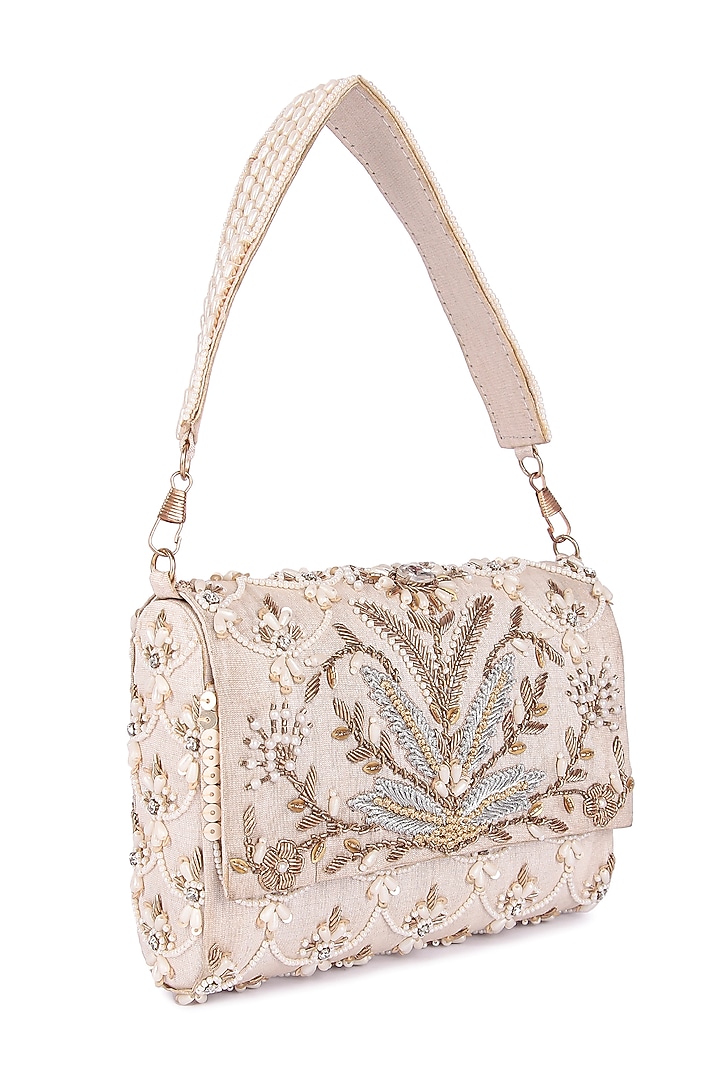 Multi-Colored Raw Silk Hand Embroidered Clutch by The Purple Sack at Pernia's Pop Up Shop