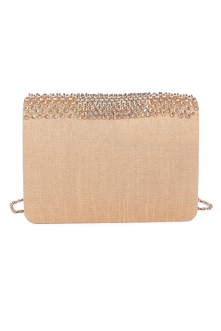 Golden Raw Silk Hand Embroidered Clutch by The Purple Sack at Pernia's Pop Up Shop