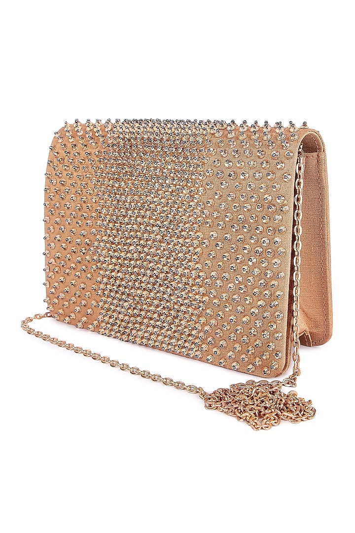 Golden Raw Silk Hand Embroidered Clutch by The Purple Sack at Pernia's Pop Up Shop