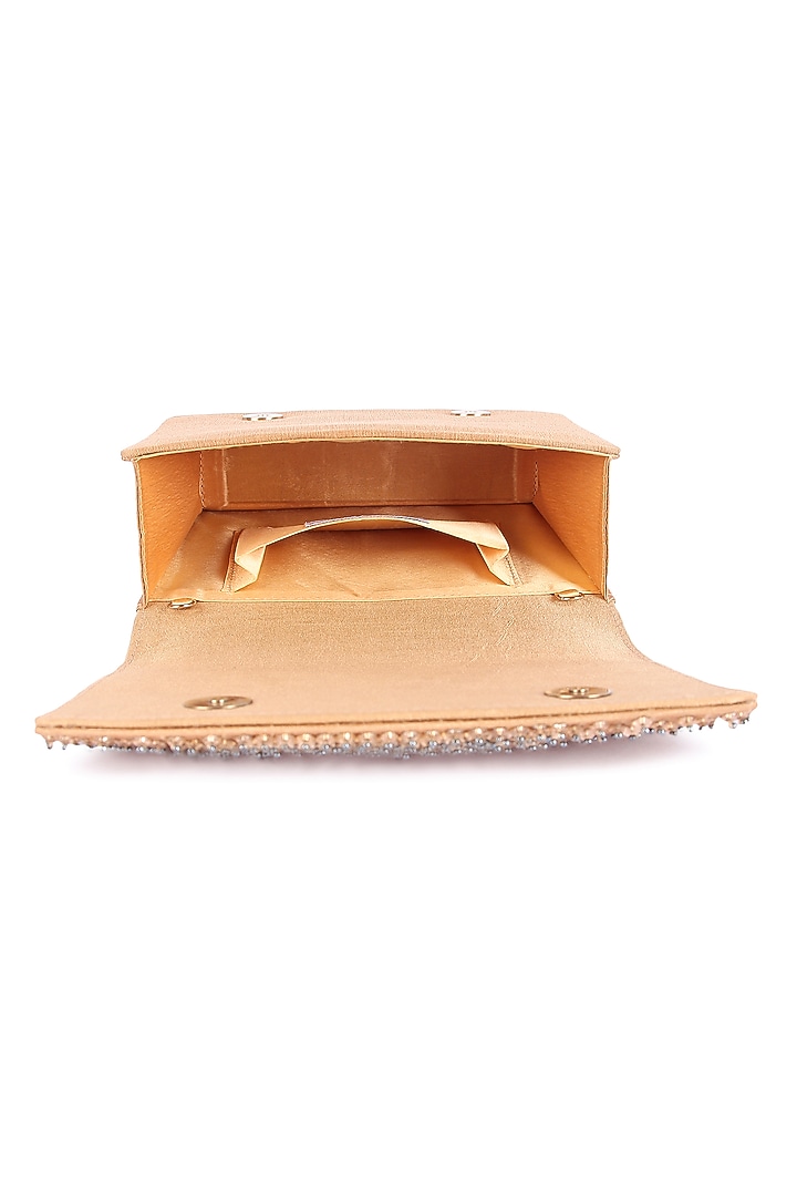 Golden Raw Silk Hand Embroidered Clutch by The Purple Sack at Pernia's Pop Up Shop