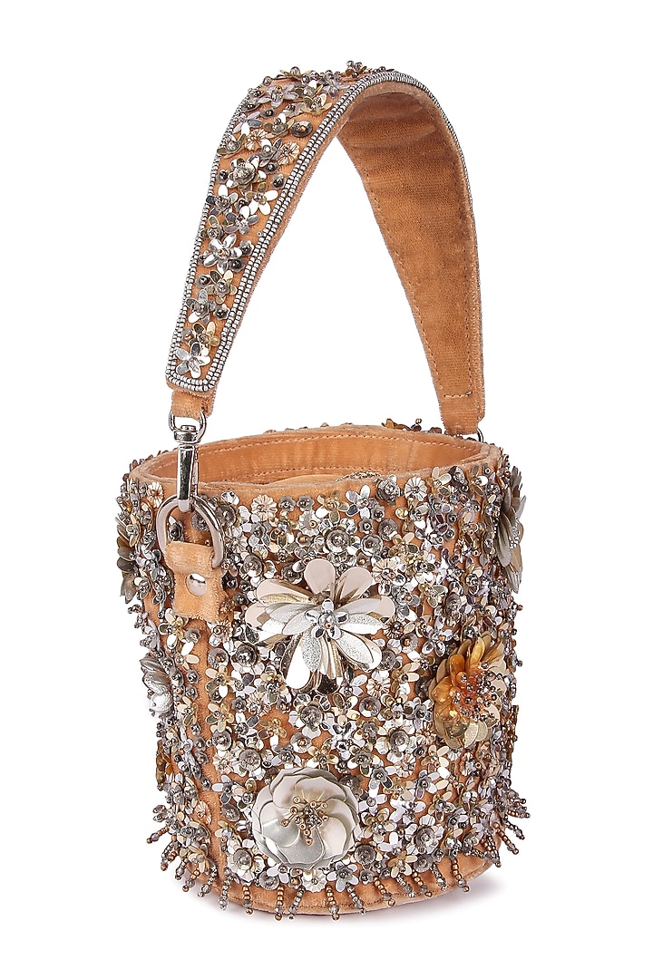 Golden Velvet Hand Embroidered Potli by The Purple Sack at Pernia's Pop Up Shop