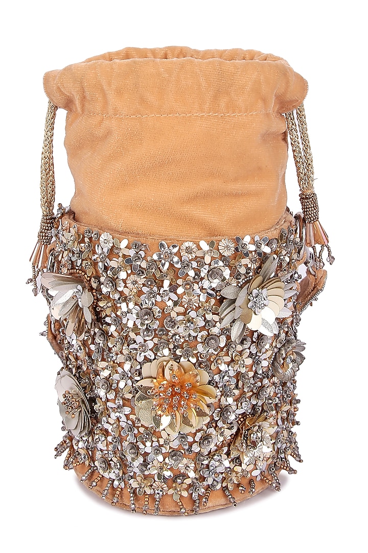 Golden Velvet Hand Embroidered Potli by The Purple Sack at Pernia's Pop Up Shop