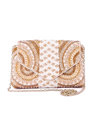 Multi-Colored Raw Silk Hand Embroidered Clutch by The Purple Sack