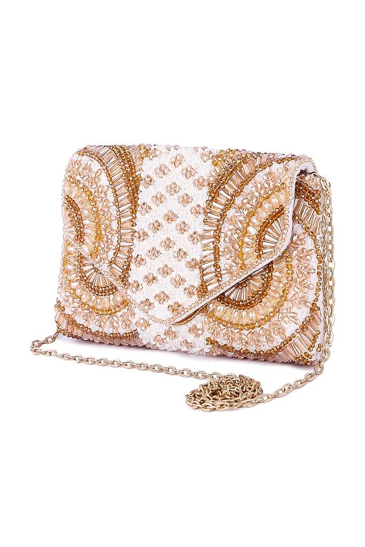 Multi-Colored Raw Silk Hand Embroidered Clutch by The Purple Sack at Pernia's Pop Up Shop