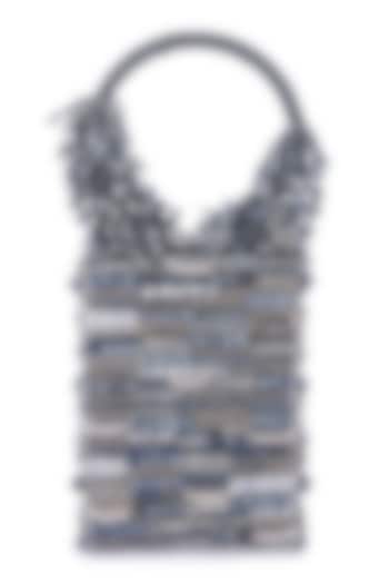 Grey Raw Silk Hand Embroidered Clutch by The Purple Sack at Pernia's Pop Up Shop