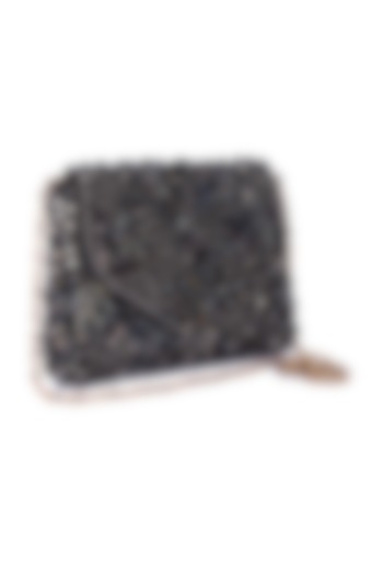 Black Raw Silk Hand Embroidered Clutch by The Purple Sack at Pernia's Pop Up Shop