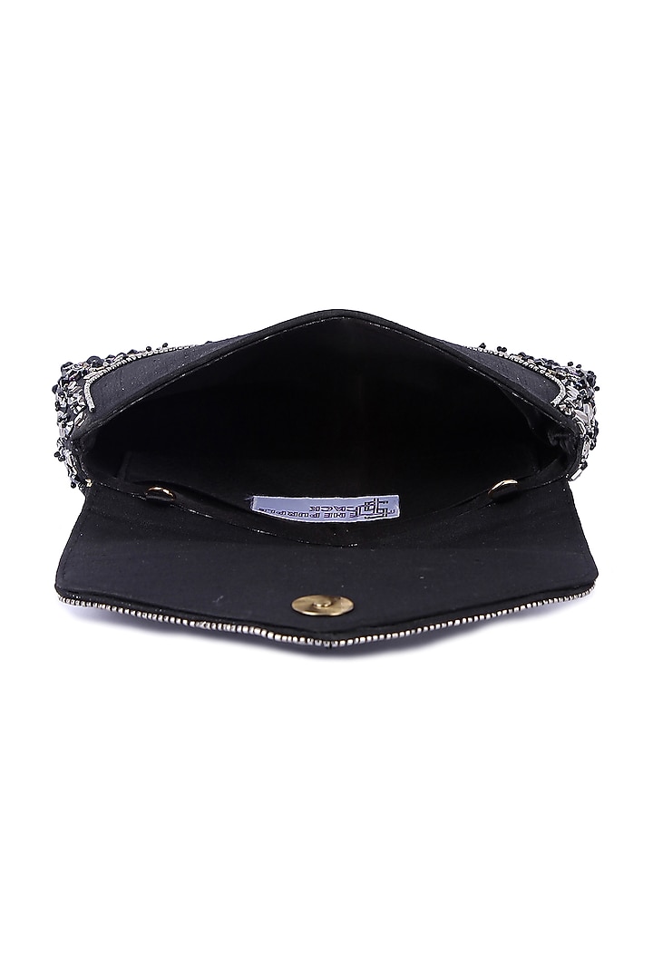 Black Raw Silk Hand Embroidered Clutch by The Purple Sack at Pernia's Pop Up Shop