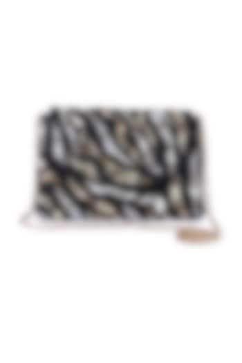 Black Raw Silk Hand Embroidered Clutch by The Purple Sack at Pernia's Pop Up Shop