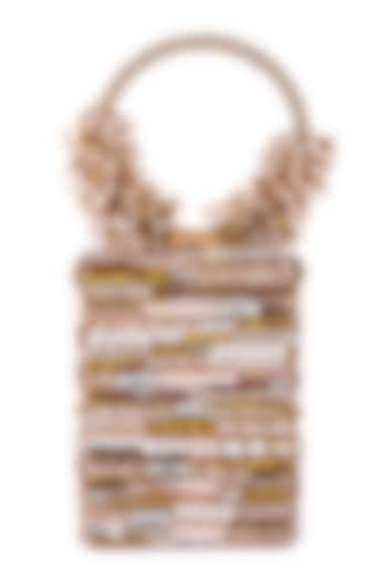 Golden Raw Silk Hand Embroidered Clutch by The Purple Sack at Pernia's Pop Up Shop