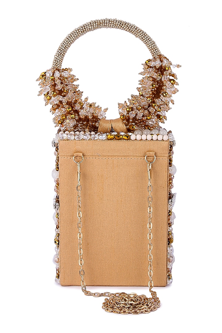 Golden Raw Silk Hand Embroidered Clutch by The Purple Sack at Pernia's Pop Up Shop