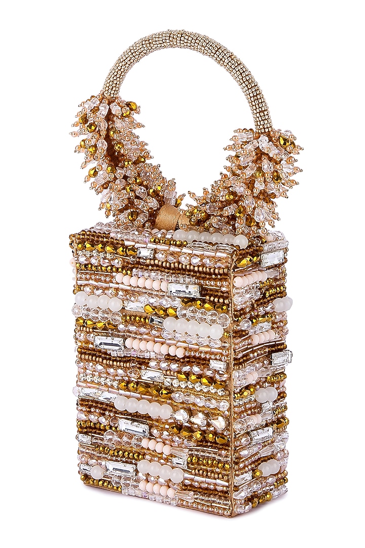 Golden Raw Silk Hand Embroidered Clutch by The Purple Sack at Pernia's Pop Up Shop