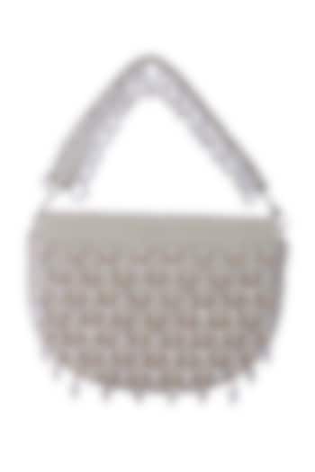 White Raw Silk Hand Embroidered Clutch by The Purple Sack at Pernia's Pop Up Shop