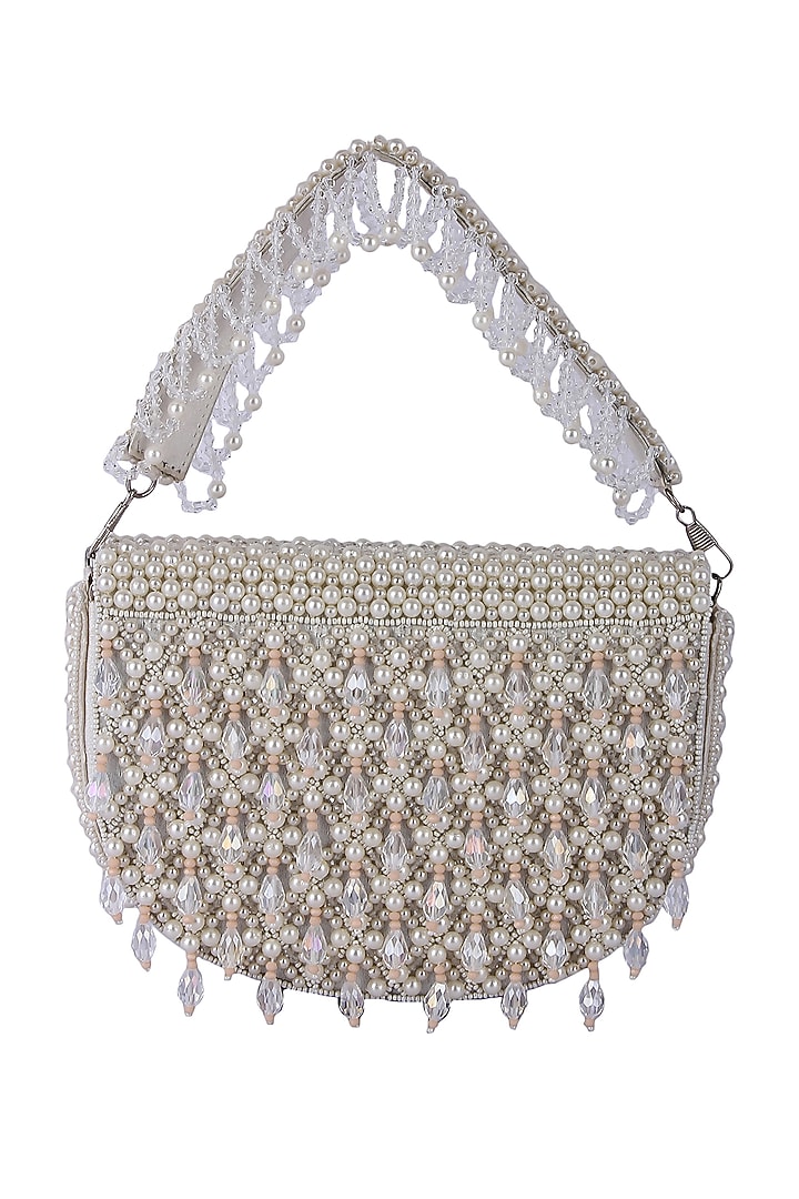 White Raw Silk Hand Embroidered Clutch by The Purple Sack at Pernia's Pop Up Shop