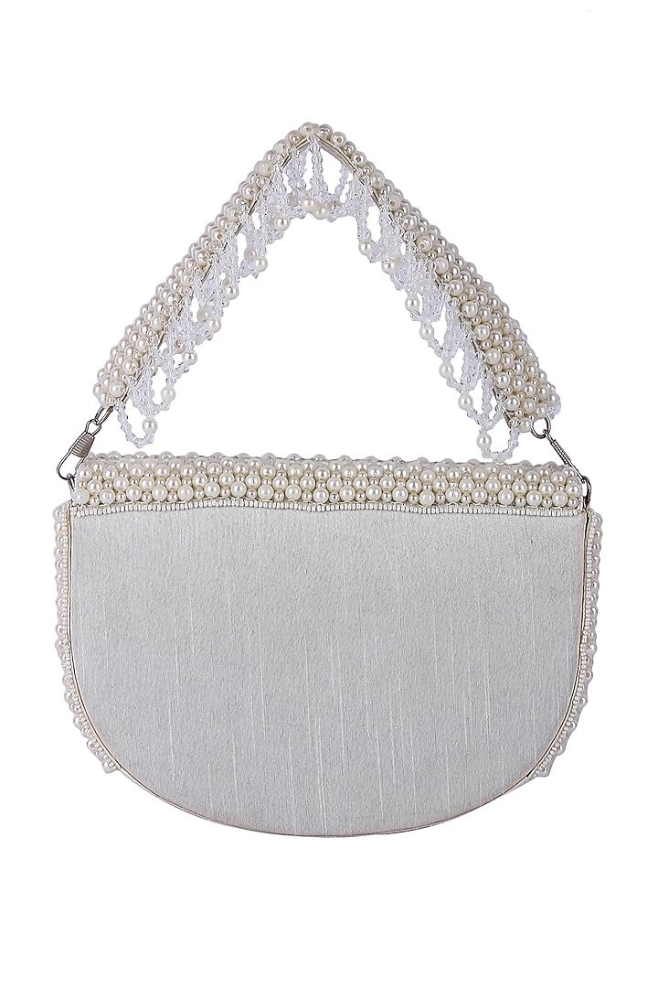 White Raw Silk Hand Embroidered Clutch by The Purple Sack at Pernia's Pop Up Shop
