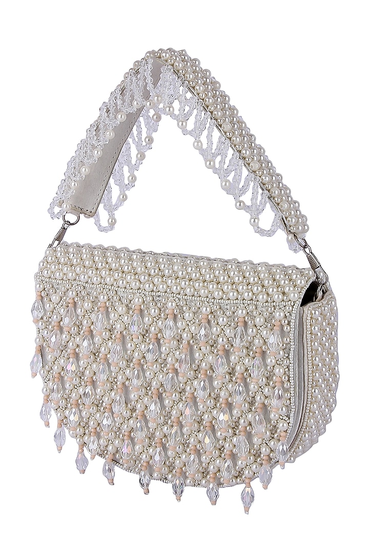 White Raw Silk Hand Embroidered Clutch by The Purple Sack at Pernia's Pop Up Shop