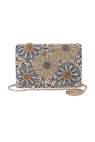 Multi-Colored Velvet Hand Embroidered Clutch by The Purple Sack