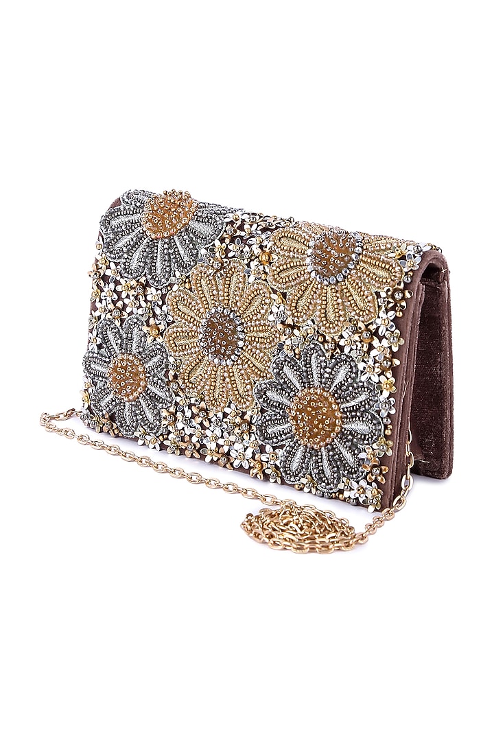 Multi-Colored Velvet Hand Embroidered Clutch by The Purple Sack at Pernia's Pop Up Shop