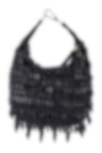 Black Velvet Hand Embroidered Clutch by The Purple Sack at Pernia's Pop Up Shop