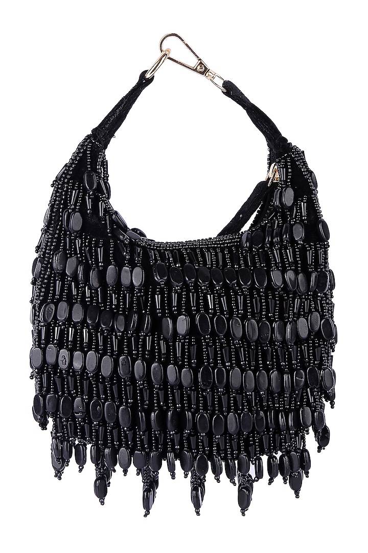 Black Velvet Hand Embroidered Clutch by The Purple Sack at Pernia's Pop Up Shop