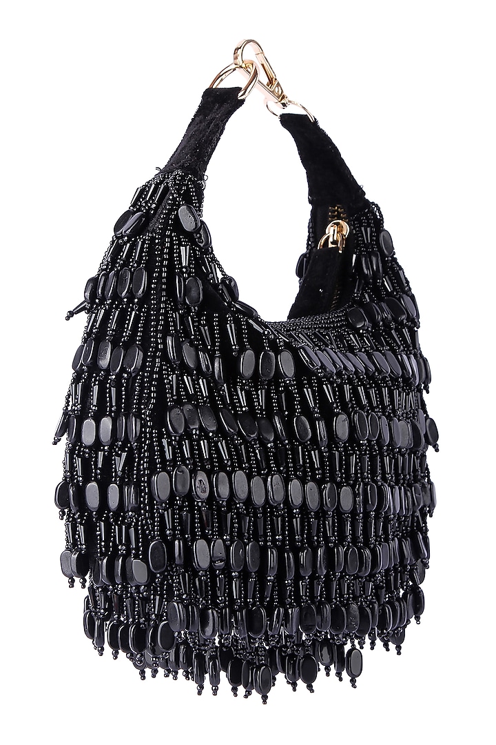Black Velvet Hand Embroidered Clutch by The Purple Sack at Pernia's Pop Up Shop
