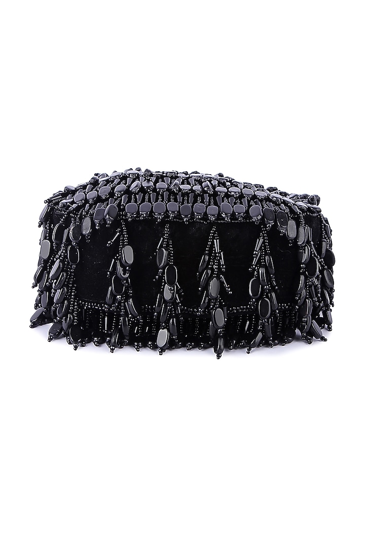 Black Velvet Hand Embroidered Clutch by The Purple Sack at Pernia's Pop Up Shop