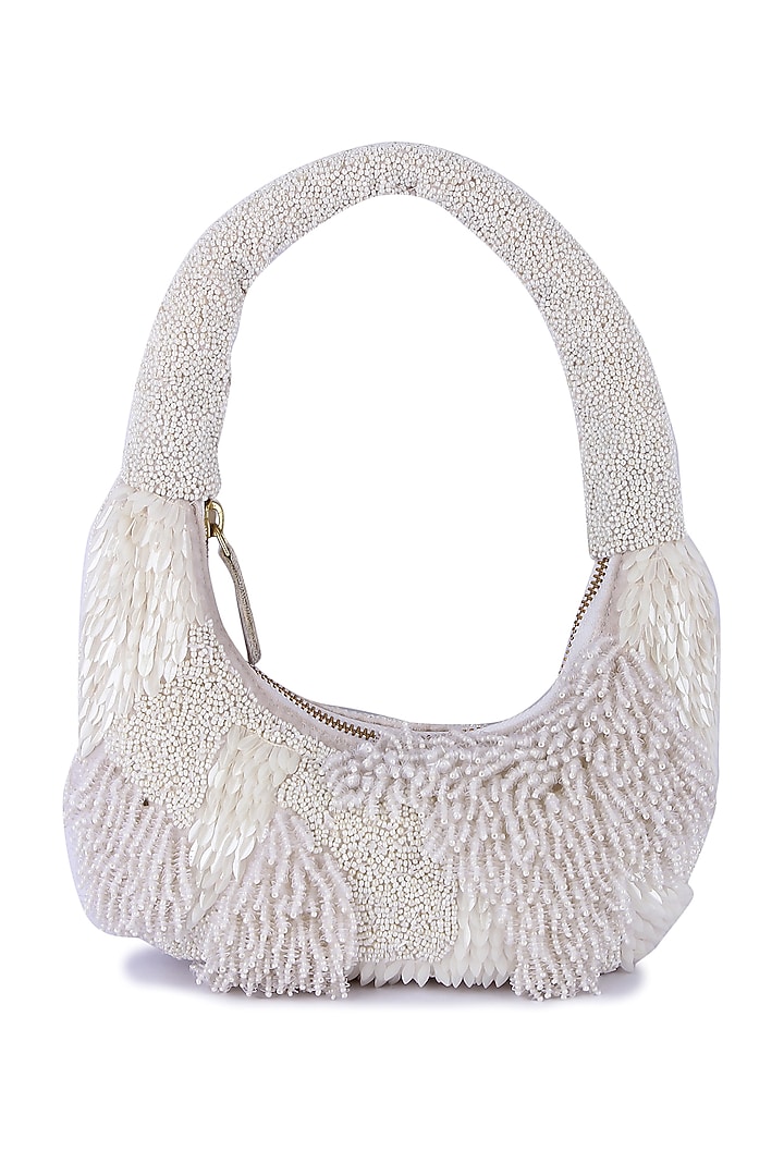 White Velvet Hand Embroidered Clutch by The Purple Sack at Pernia's Pop Up Shop