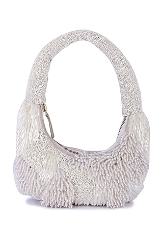 White Velvet Hand Embroidered Clutch by The Purple Sack