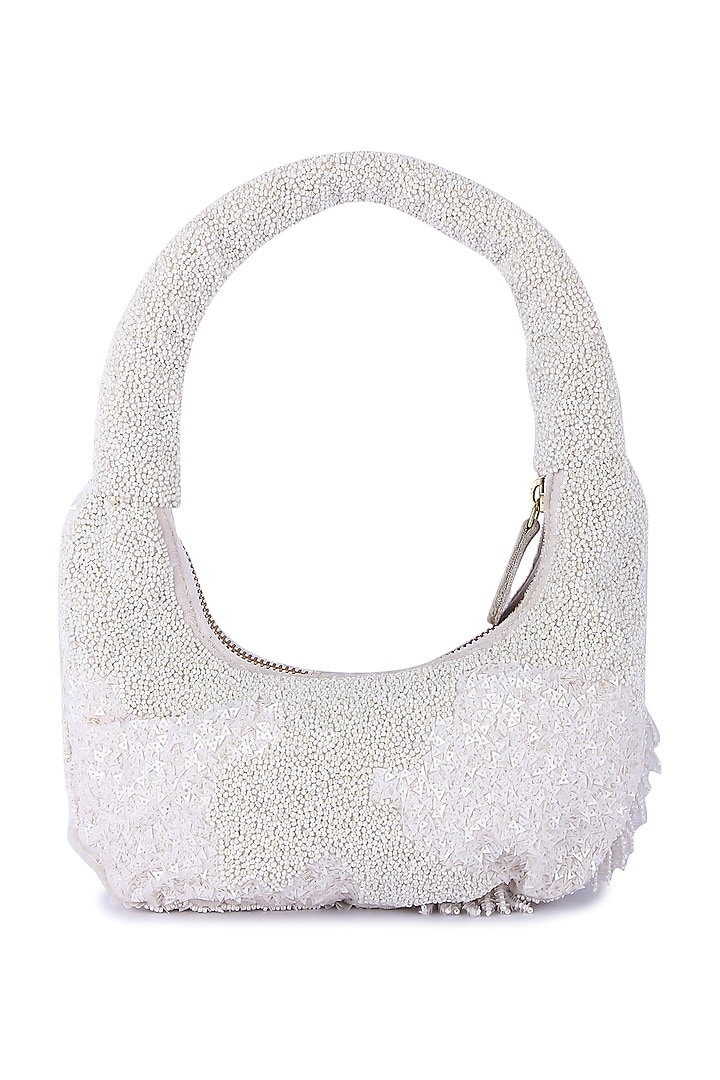 White Velvet Hand Embroidered Clutch by The Purple Sack at Pernia's Pop Up Shop