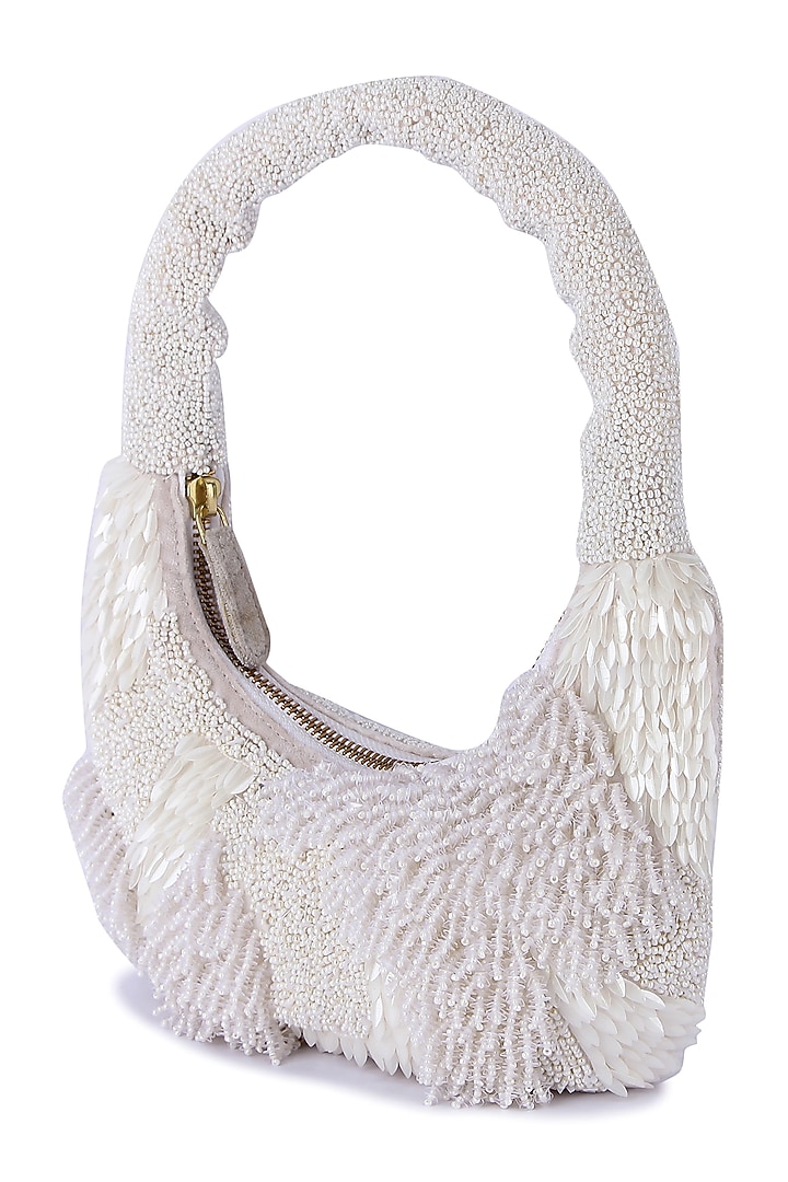 White Velvet Hand Embroidered Clutch by The Purple Sack at Pernia's Pop Up Shop