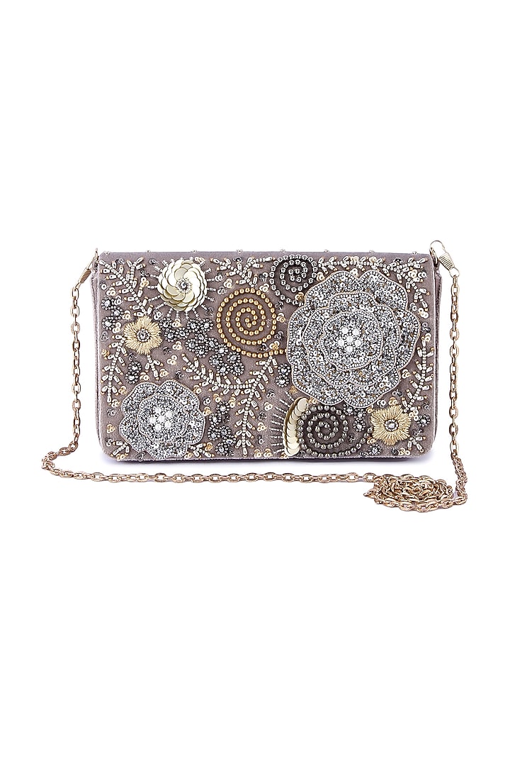 Multi-Colored Velvet Hand Embroidered Clutch by The Purple Sack at Pernia's Pop Up Shop