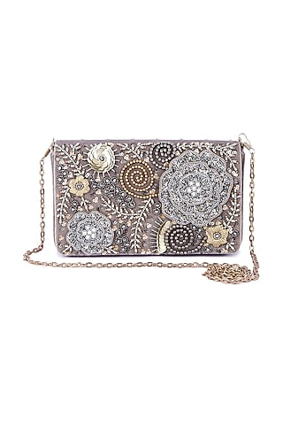 Multi-Colored Velvet Hand Embroidered Clutch by The Purple Sack