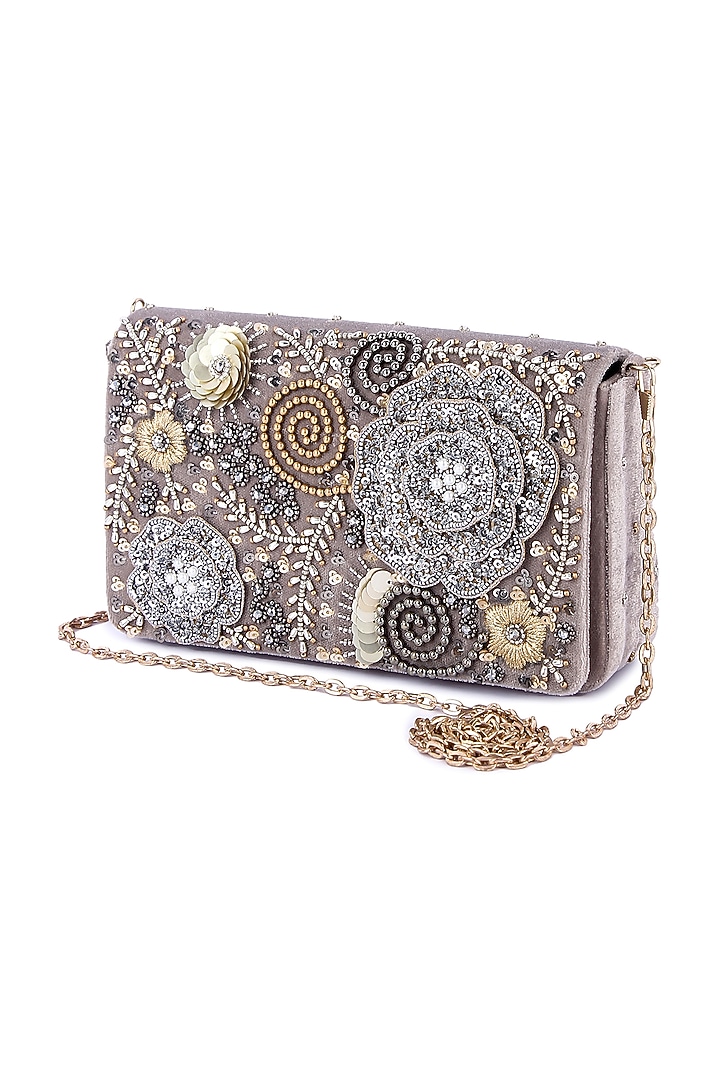Multi-Colored Velvet Hand Embroidered Clutch by The Purple Sack at Pernia's Pop Up Shop