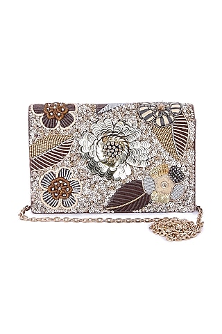 Multi-Colored Velvet Hand Embroidered Clutch by The Purple Sack