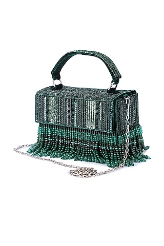 Green Velvet Hand Embroidered Clutch by The Purple Sack