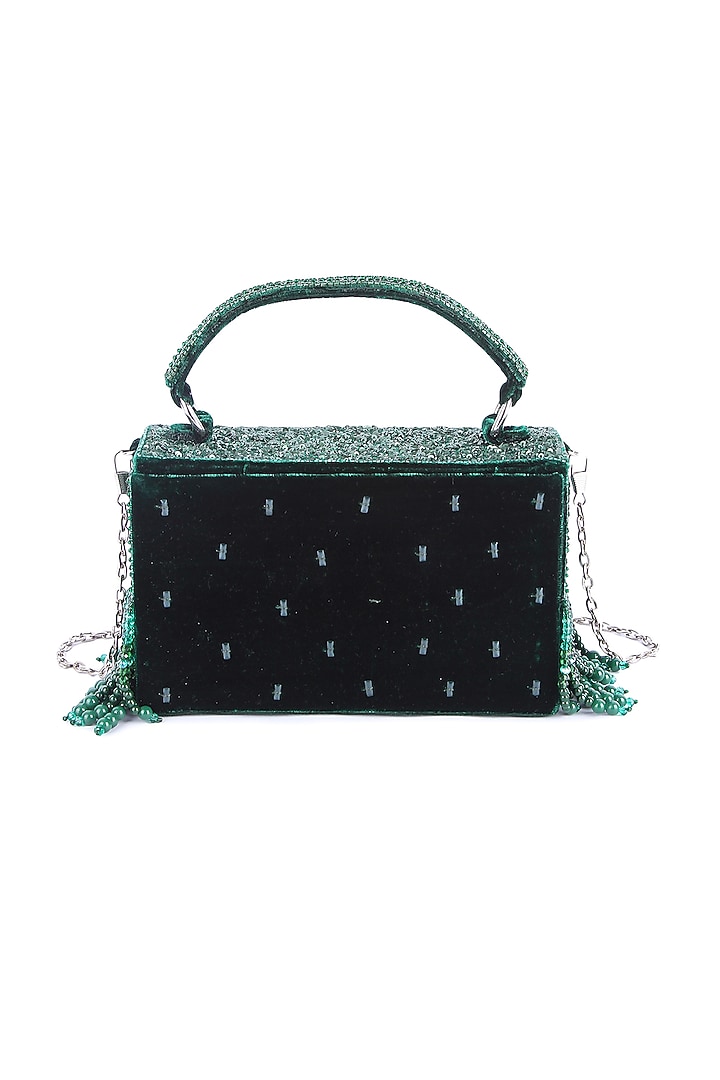 Green Velvet Hand Embroidered Clutch by The Purple Sack at Pernia's Pop Up Shop