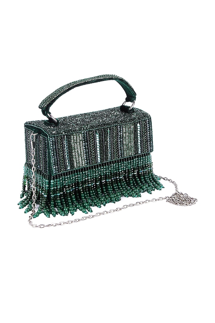 Green Velvet Hand Embroidered Clutch by The Purple Sack at Pernia's Pop Up Shop