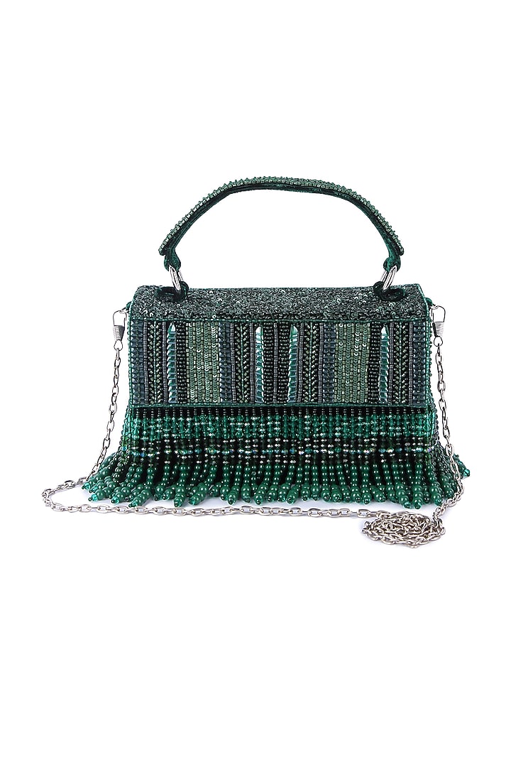 Green Velvet Hand Embroidered Clutch by The Purple Sack at Pernia's Pop Up Shop