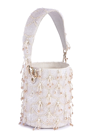 White Raw Silk Hand Embroidered Potli by The Purple Sack